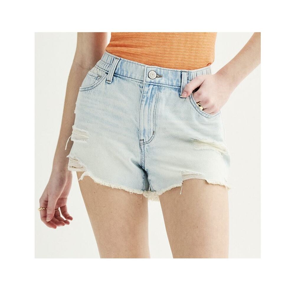 SO Light Wash Distressed Mid Rise Cut Off Denim Jean Shorts Size S Inseam 3 in